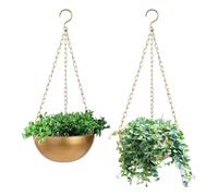 Qxckyag Jardinière Suspendue dorée en Fer pour Balcon et Cuisine, Drainage | Idéal comme cadeau pour rénovation, ce pot doré apporte et style mid-century à tout espace intérieur moderne