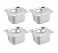 QYDMIN Lot de 4 Plat Inox avec Couvercle, GN 1/6 Bac avec Couvercle, 17,5 x 16,2 x 10 cm Bac Alimentaire Inox pour des Fours à Convection, des Chafing Dishes, des Réfrigérateurs