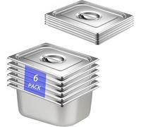QYDMIN Lot de 6 Plat Inox avec Couvercle, GN 1/2 Bac avec Couvercle, 32,5 x 26,5 x 15 cm Bac Alimentaire Inox pour des Fours à Convection, des Chafing Dishes, des Réfrigérateurs