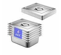QYDMIN Lot de 6 Plat Inox avec Couvercle, GN 1/2 Bac avec Couvercle, 32,5 x 26,5 x 6,5 cm Bac Alimentaire Inox pour des Fours à Convection, des Chafing Dishes, des Réfrigérateurs