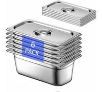 QYDMIN Lot de 6 Plat Inox avec Couvercle, GN 1/3 Bac avec Couvercle, 32,5 x 17,5 x 10 cm Bac Alimentaire Inox pour des Fours à Convection, des Chafing Dishes, des Réfrigérateurs