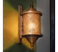 QYYZTHX Applique Murale en Bois Boho d'intérieur, Lampe Murale en Bambou, Lampe bohème en rotin Vintage, Lampe de Chevet Naturelle tissée à la Main, Lanterne Rustique en Corde de Chanvre,