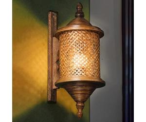 QYYZTHX Applique Murale en Bois Boho d'intérieur, Lampe Murale en Bambou, Lampe bohème en rotin Vintage, Lampe de Chevet Naturelle tissée à la Main, Lanterne Rustique en Corde de Chanvre,