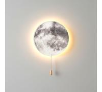 QYYZTHX Applique Murale LED en Forme de Lune Rechargeable sans Fil avec Interrupteur - Lampe Lunaire Ronde Moderne - Éclairage Mural de Dessin animé pour garçons Filles avec Interrupteur à Tirette -