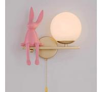 QYYZTHX Applique Murale pour Chambre d'enfant avec Interrupteur, Abat-Jour Rond, Applique Murale en Forme de Lune en Verre sphérique, Lapin d'intérieur, Lampe de Chevet pour Enfants,