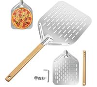 QZMVER Pelle à pizza en acier inoxydable 430 perforée de qualité supérieure avec poignée en bois de hêtre - Pelle à pizza professionnelle avec grande surface (71,1 x 30,5 x 40,6 cm)