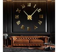 R&M ORIENT® Grande horloge murale 3D moderne silencieuse fait soi-même - Chiffres romains - Décoration de luxe - Cadeau mural - Horloges pour bureau, salon, chambre