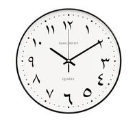 R&M Orient Horloge murale ronde de 30 cm avec aiguille silencieuse sans bruit de tic-tac, mouvement à quartz silencieux, facile à lire, grande horloge murale pour salon, (noir/blanc)
