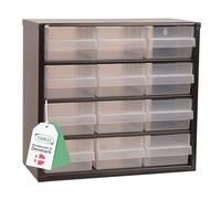 Raaco Casiers à Tiroirs C6-12, 12 tiroirs - Rangement Visserie Atelier | Cadre en Acier, 12 Tiroirs en Plastique, Charge 13 kg, 15 x 30,6 x 28,3 cm, Montable au Mur, pour Rangement Garage & Atelier