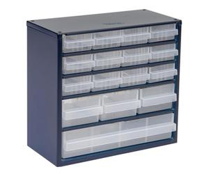 Raaco Casiers à Tiroirs C6-16, 16 tiroirs - Rangement Visserie Atelier | Avec 16 Tiroirs en Plastique, Charge 16.5 kg, 15 x 30.6 x 28.2 cm, Montable au Mur, pour Rangement Garage & Atelier - système