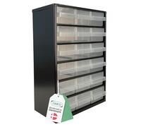 Raaco Casiers à Tiroirs C9-18, 18 tiroirs - Rangement Visserie Atelier | Cadre en Acier, 18 Tiroirs en Plastique, Charge 20 kg, 15 x 30,6 x 42 cm, Montable au Mur, pour Rangement Garage & Atelier