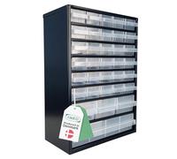 Raaco Casiers à Tiroirs C9-34, 34 tiroirs - Rangement Visserie Atelier | Cadre en Acier, 34 Tiroirs en Plastique, Charge 26 kg, 15 x 30,6 x 42 cm, Montable au Mur, pour Rangement Garage & Atelier