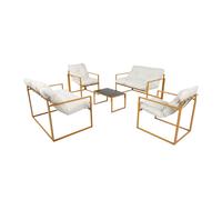 Rabat salon de jardin 6 places contemporain marron et coussins beiges