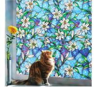 Rabbitgoo Film Fenetre Anti Regard 60x200cm Film pour Vitre Occultant Anti UV Décoratif pour Bureau Maison Motif Bleu Lis