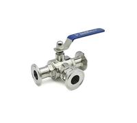 Raccord à bille à trois voies en acier inoxydable S304/316L, port en L, port en T, for tuyaux de 19/25/32/38/51 mm de diamètre extérieur x collier de serrage triple(T-port-19mm Ferrule 50.5,SUS304)