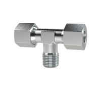 Raccord à vis en T R 1/2 A, diamètre extérieur du tube : 14 mm, PN max. 630 bar, SW1 27, SW2 19, acier galvanisé.