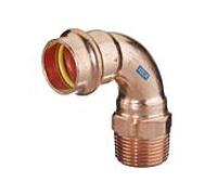 Raccord coudé en V HS AQUAGAS 15 mm x 1/2 pouce 4525015012 en cuivre, angle de 90°, filetage mâle, raccord à pression pour gaz et eau
