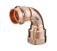 Raccord coudé en V HS AQUAGAS 18 mm x 1/2 pouce 4526018012 en cuivre, angle de 90°, filetage femelle, raccord à pression pour gaz et eau