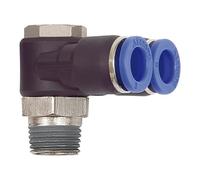 Raccord coudé en Y. » Série bleue rotative, R 1/4 A, pour tuyau extérieur Ø 10 mm, pression de travail max. 15 bars, plastique/MS vern.