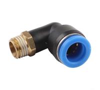 Raccord coudé pneumatique à connexion rapide - Connecteur de tube en forme de L en laiton et plastique - Joint fileté rotatif à 360° pour systèmes 0,9 MPa - Noir (PL12-02)