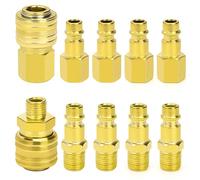 Raccord de Compresseur 1/4" BSP Raccord Rapide Pneumatique, 10 Pièces Homme Femme Raccords de Air Comprimé pour Tuyau Compresseur d'air Embout Pneumatiques (Or)