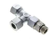 Raccord de coupe en T à angle droit 20S et M27x2 en acier zingue avec filetage mâle 400 bar reglable ISO 8434-1