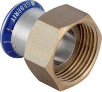 Raccord de transition Geberit Mapress en acier inoxydable avec UeWM en laiton, d15 mm, G3/4, paquet de 10 pièces.