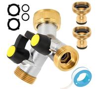 Raccord d'eau 2 voies en Y - Répartiteur de robinet - En laiton - Raccord de tuyau 3/4" - 2 adaptateurs 1/2" avec robinet à boisseau sphérique - Pour arrosage de jardin