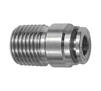 Raccord droit avec corps rond, R 1/2 A, pour tuyau extérieur Ø 10 mm, pression max. 20 bar, acier inoxydable 1.4404.