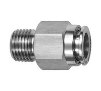 Raccord droit hexagonal extérieur R 1/2 A, pour tuyau extérieur Ø 16 mm, pression de travail max. 20 bar, acier inoxydable 1.4404.