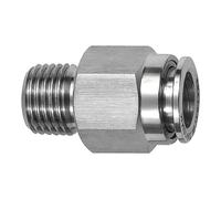 Raccord droit hexagonal, R 1/2 A, pour tuyau extérieur Ø 12 mm, pression de travail max. 20 bar, acier inoxydable 1.4404.