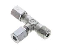 Raccord en T à angle droit 4LL & R1/8'' en acier zingue avec filetage mâle 100 bar ISO 8434-1