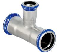 Raccord en T Mapress Geberit, en acier inoxydable, réduit, Ø 42x18x42 mm, avec manchons de compression, en acier inoxydable 1.4401, joint CIIR-D, lot de 4 pièces.