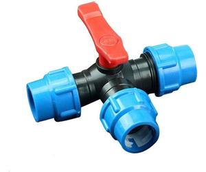 Raccord en T pour tuyaux d'eau, pour systèmes de compression, adaptés à l'agriculture et au jardinage, de 25 mm, de couleur noire et bleue
