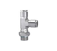 Raccord en T rotatif en forme de L G 1/2 A pour tuyau extérieur Ø 10 mm, pression de travail max. 20 bar, acier inoxydable 1.4404