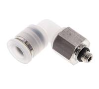 Raccord enfichable coudé à 90 degrés 6mm x M 5 avec filetage mâle PA/Acier inoxydable EPDM rotatif