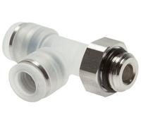Raccord enfichable en T à angle droit 10mm x R3/8'' avec filetage mâle PA/Acier inoxydable EPDM FDA Rotatif