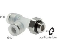 Raccord enfichable en T à angle droit 4mm x G1/4'' avec filetage mâle PA/Acier inoxydable EPDM FDA Rotatif