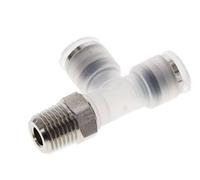 Raccord enfichable en T à angle droit 8mm x R1/4'' avec filetage mâle PA/Acier inoxydable EPDM FDA Rotatif