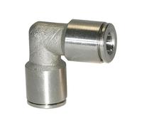 Raccord L pour tuyau extérieur Ø 8 mm, pression de travail max. 15 bar, acier inoxydable 1.4404
