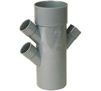 Raccord PVC gris triple équerre 45 degrés - Diamètre 40 - 40 - 100 - 40 mm - Quadruple emboîture - Nicoll