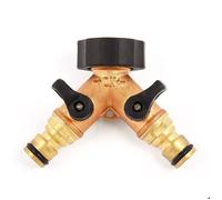 Nez Raccord Double de Robinet de Jardin avec Vannes - Embout Double Mâles - Idéal pour votre tuyau d'arrosage - Laiton
