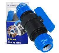 Raccord Tuyau avec Vanne a Bille Ø 20 mm en Polypropylène PP | pour Connexion de Tuyau Polyethylene PE - MONTERAL