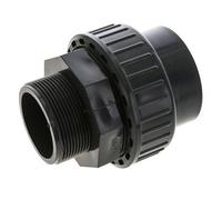 Raccord union en PVC femelle à douille 63mm x mâle R 2'' FKM