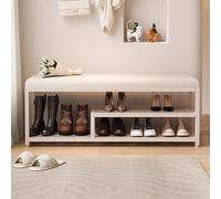 Racelle de Chaussure avec Espace de Rangement pour la Zone d'entrée, siège en Cuir PU Blanc et Cadre métallique, Banc sur la fenêtre pour Le Couloir, entrée, Chambre, Coin