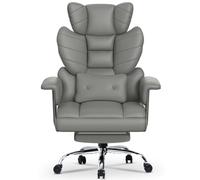 Racingreat Chaise de Bureau, Chaise Ergonomique à Dossier Haut avec Support Lombaire et Repose-Pieds Extensible Fauteuil Bureau, Hauteur réglable, Angle du Dossier Réglable,en Cuir PU,Gris