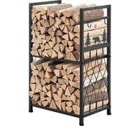 Rack à bois d'intérieur, support à bois à deux niveaux de 45,5 cm avec outils pour cheminée, brosse, pelle, tisonnier, pince, rack à bois robuste, capacité de charge de 180 kg, empileur de bois pour f
