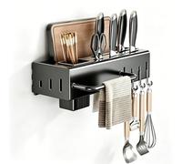 Rack À Couteaux pour Cuisine Murale,Porte-Ustensiles Résistant,Gris,30cm | Avec Plusieurs Crochets et Rail à Serviette, Rangement Gain de Place pour Couteaux, Ciseaux, Spatules et Planche à Découper