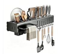 Rack À Couteaux pour Cuisine Murale,Porte-Ustensiles Résistant,Gris,50cm | Avec Plusieurs Crochets et Rail à Serviette, Rangement Gain de Place pour Couteaux, Ciseaux, Spatules et Planche à Découper