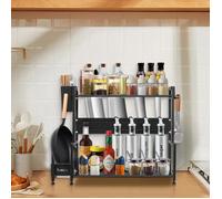 Rack à épices multifonctionnel-Structure à deux niveaux-Noir-Organisateur de cuisine-Rangement des épices-48*21*36cm